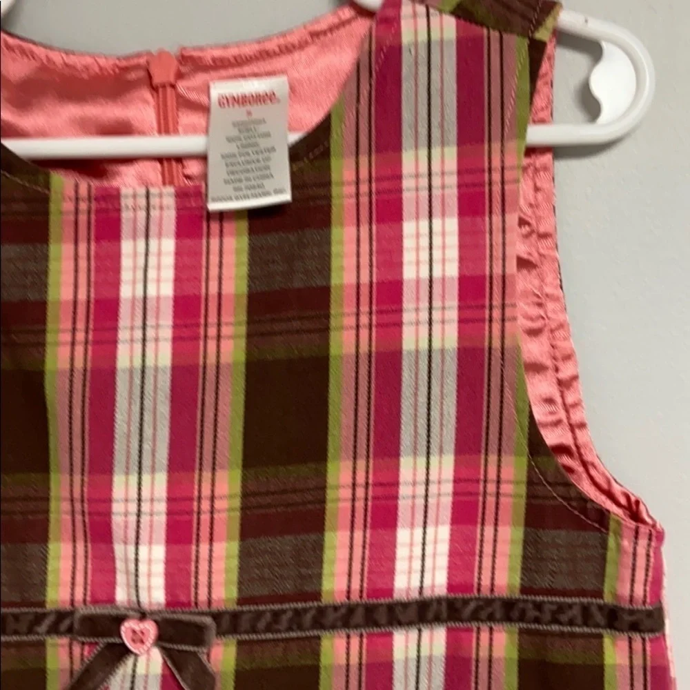 Gymboree Girls  jumper /  dress pink & brown plaid, lined (not this dark) 5